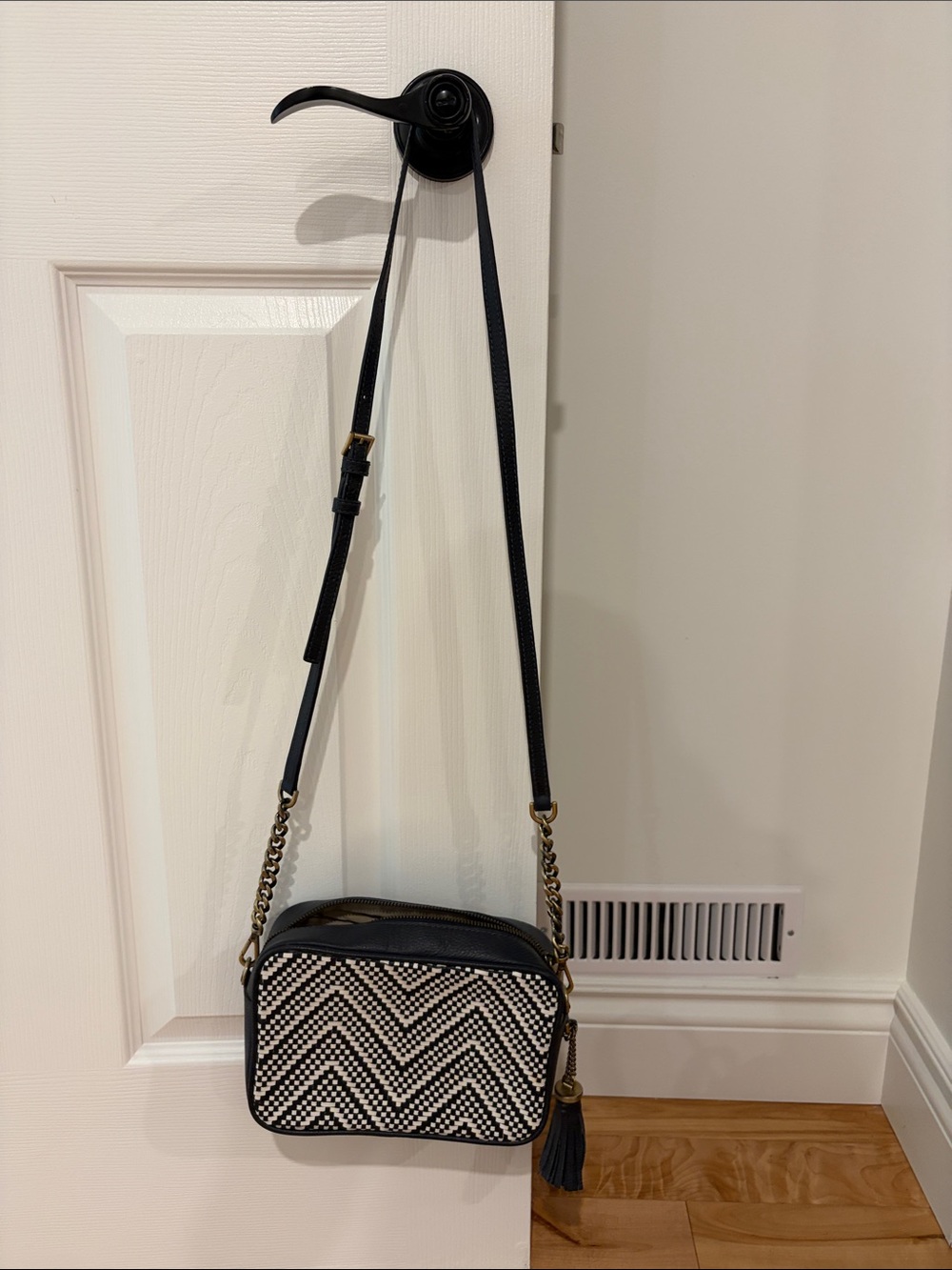 Michael Kors Black and White Chevron Crossbody Bag